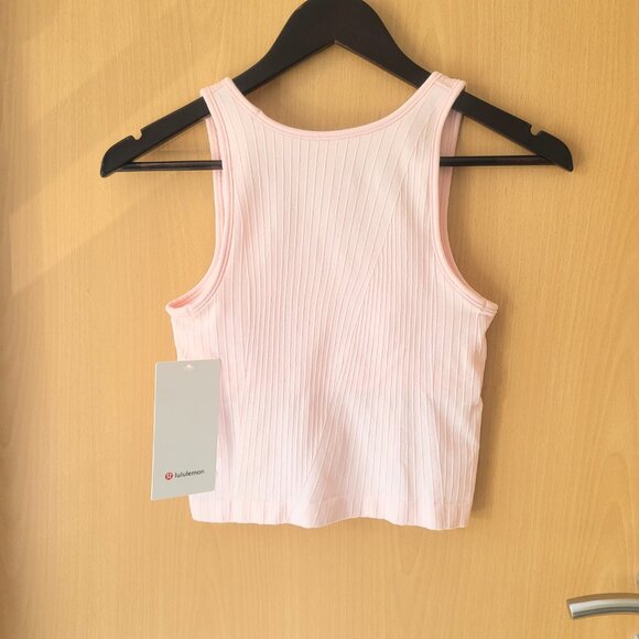 Lululemon Ebb to Street Cropped Tank Top Rib Map Strawberry Milkshake / White 4 - Picture 9 of 11